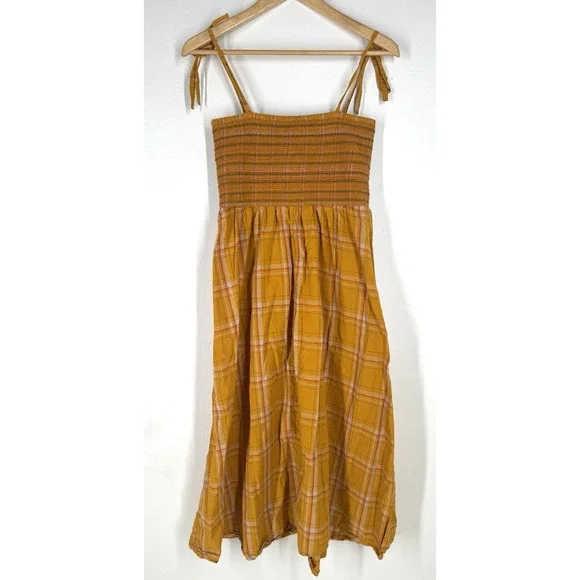 Toad &Co Organic Cotton Plaid Dress S Prairie Cottage Earthy Sustainable Smocked - Picture 5 of 10
